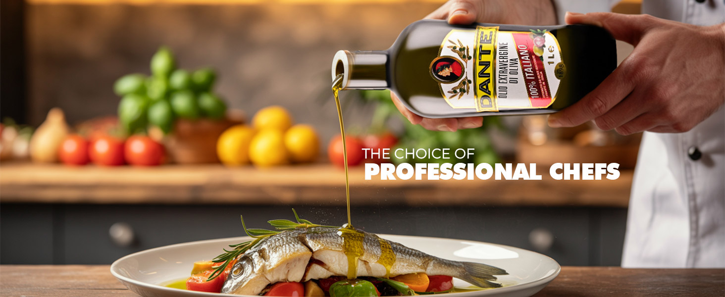 Chef che versa l'olio extravergine di oliva su piatto gourmet